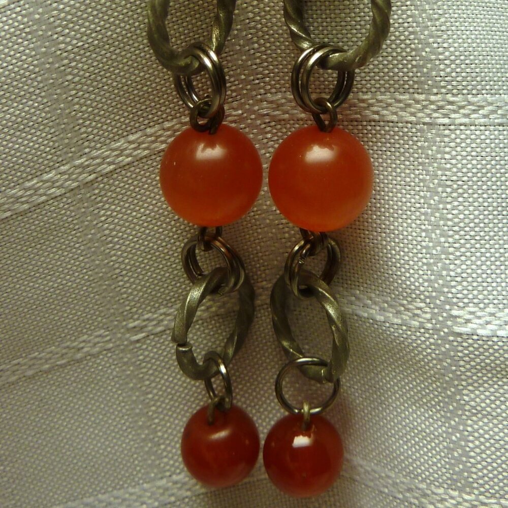 No1064 Handmade earrings with polished stones, glass beads and antique rings